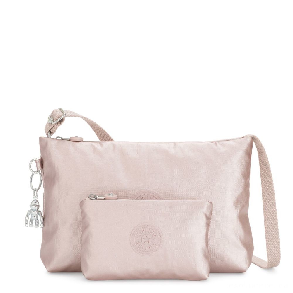 Kipling ATLEZ DUO Little Crossbody with Matching Pouch Metallic Rose Giving.