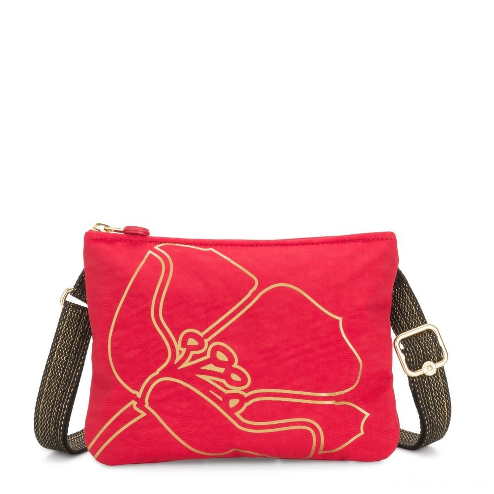 Kipling MAI POUCH Big Bag Convertible to Crossbody Red Gold Floral.
