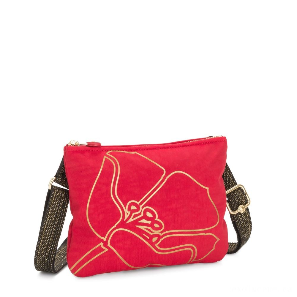 Kipling MAI Bag Sizable Pouch Convertible to Crossbody Reddish Gold Floral.