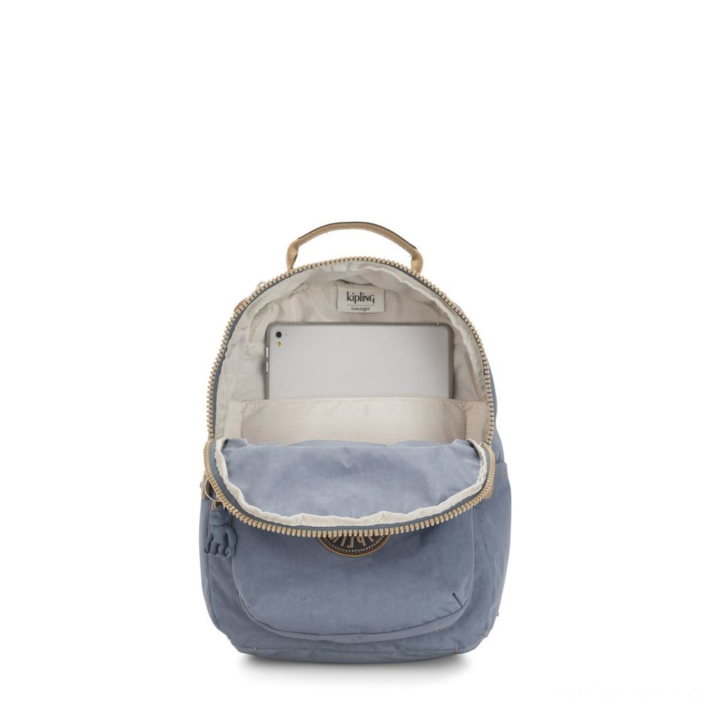 Kipling SEOUL S Tiny Backpack with Tablet Computer Compartment Stone Blue Block.