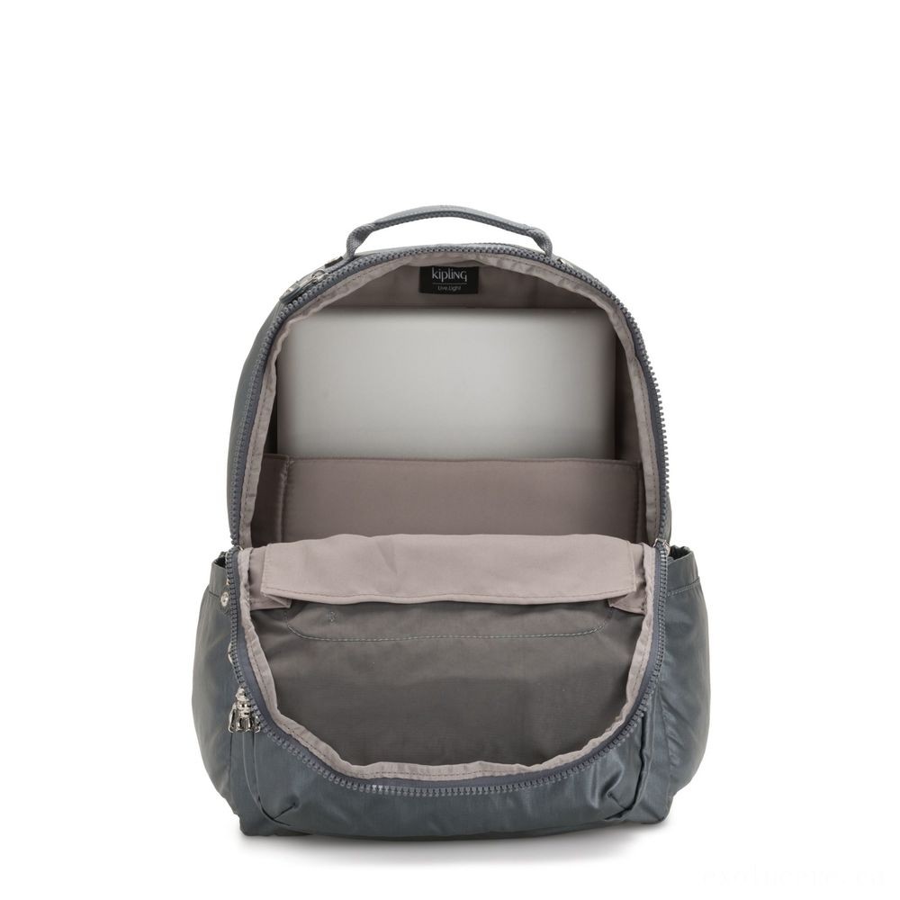 Kipling SEOUL Large Backpack with Laptop Pc Compartment Steel Grey Metallic.