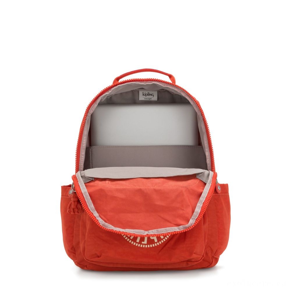 Kipling SEOUL Water Repellent Backpack with Laptop Computer Chamber Funky Orange Nc.