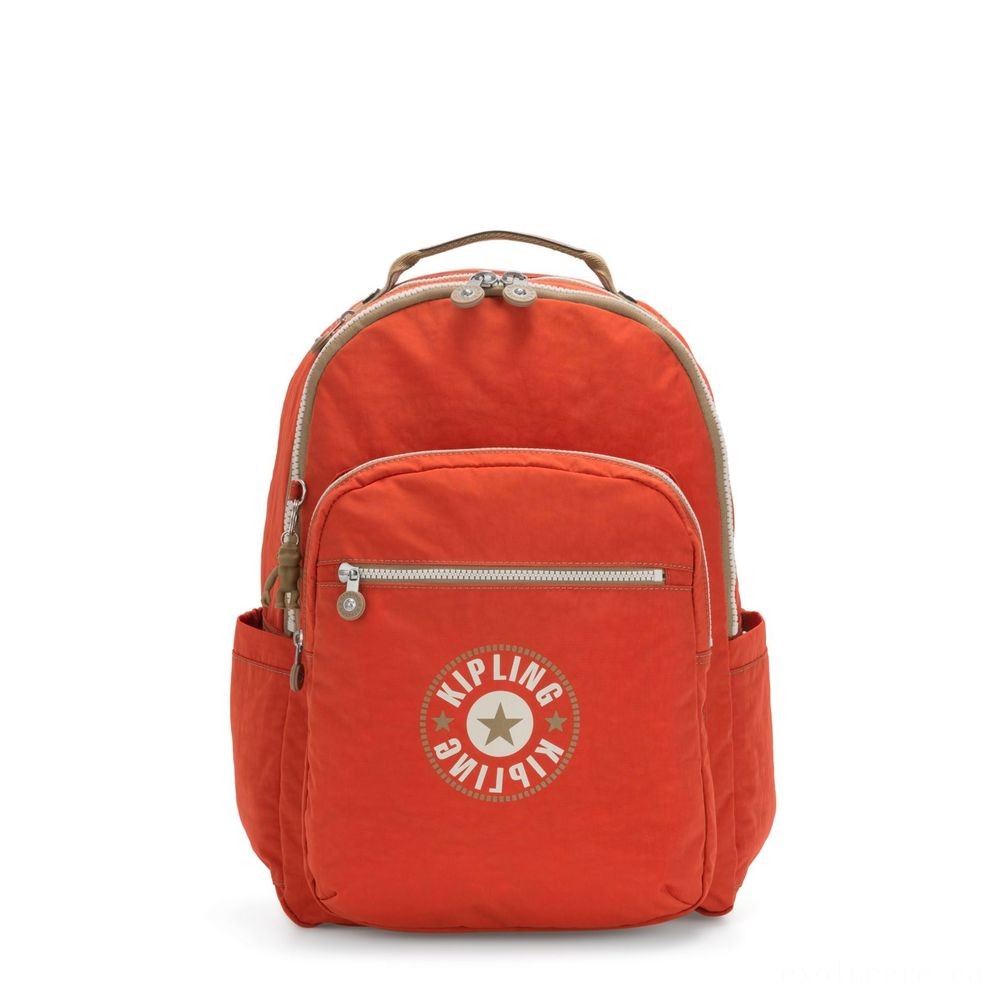 Kipling SEOUL Huge backpack along with Laptop Defense Funky Orange Block.
