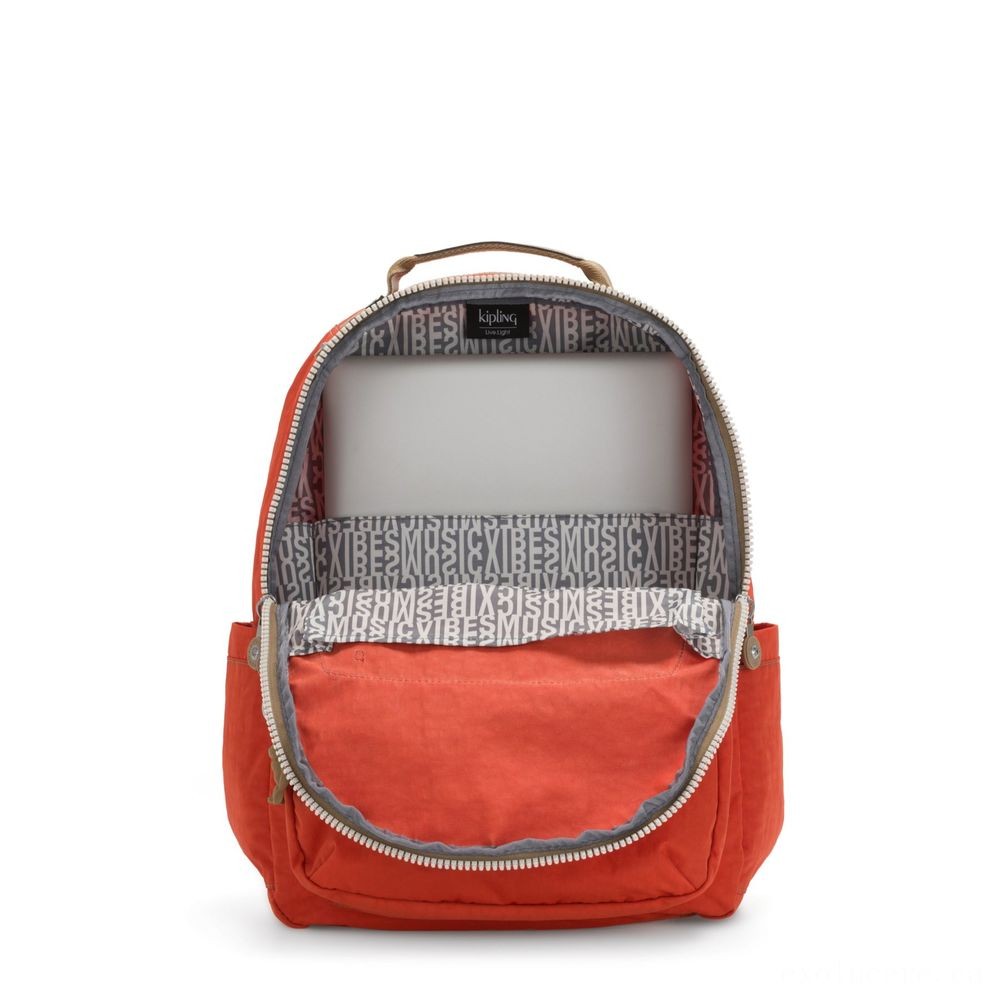 Kipling SEOUL Sizable knapsack along with Notebook Protection Funky Orange Block.