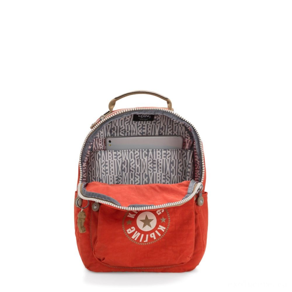 Kipling SEOUL S Little Backpack along with Tablet Chamber Funky Orange Block.