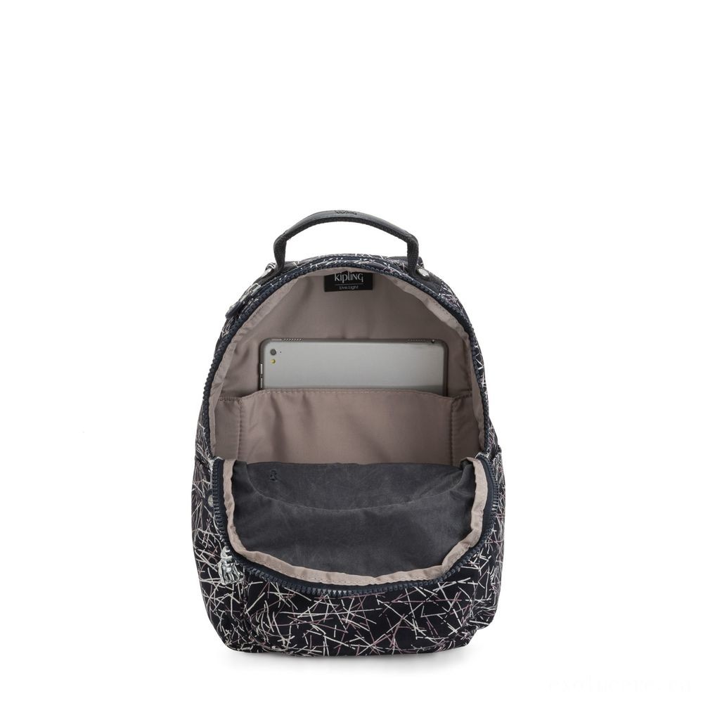 Kipling SEOUL S Small Knapsack along with Tablet Compartment Navy Stick Print.