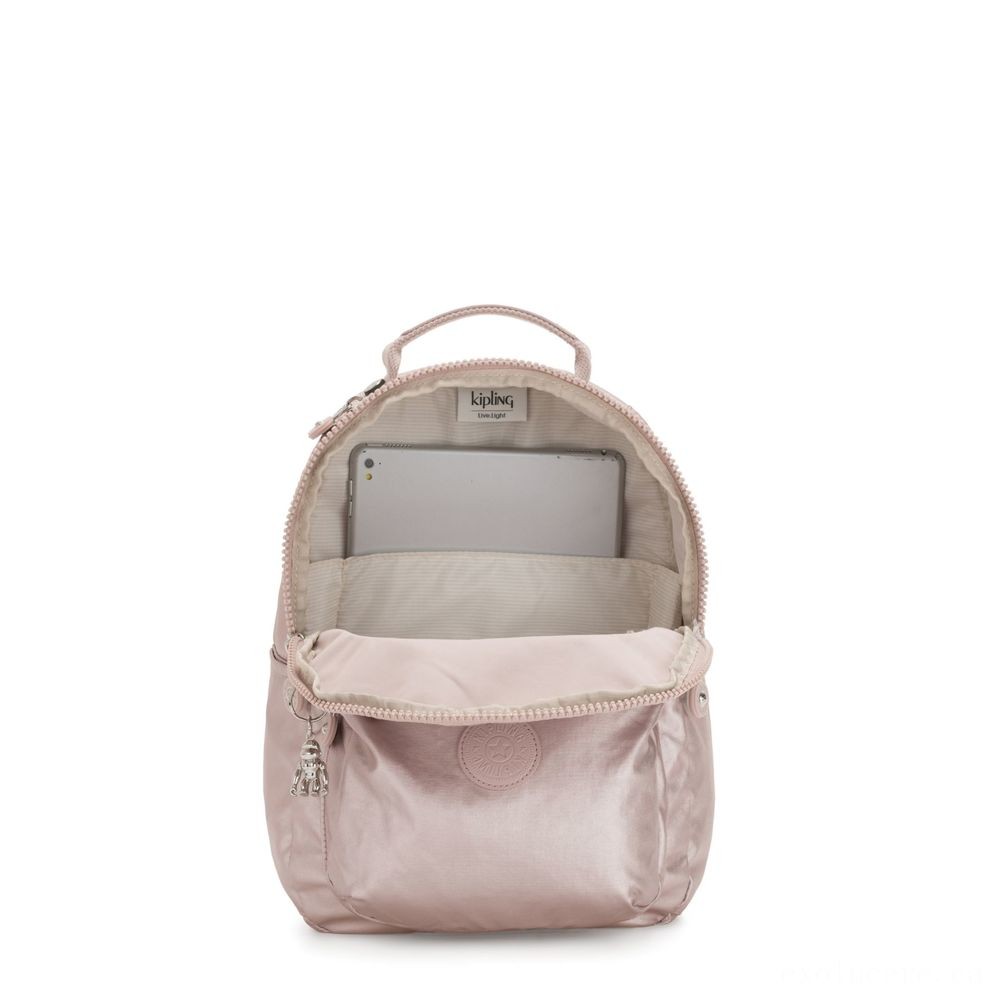 Kipling SEOUL S Little Backpack with Tablet Computer Compartment Metallic Rose.