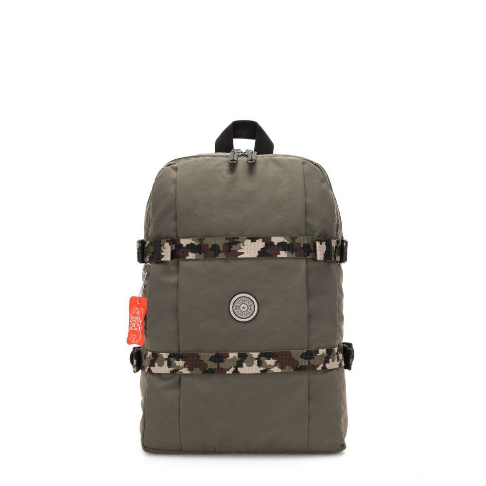 Kipling TAMIKO Medium backpack along with clasp attachment and laptop protection Cool Moss C.