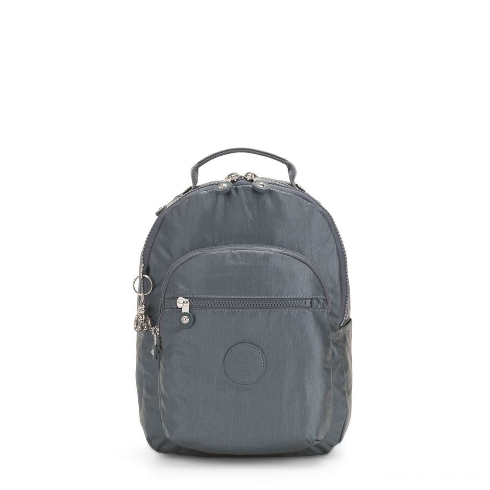 Kipling SEOUL S Small Knapsack along with Tablet Compartment Steel Grey Metallic.