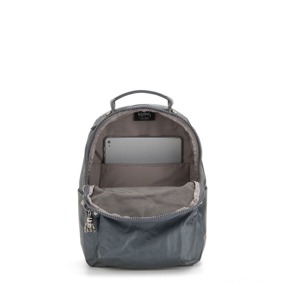 Kipling SEOUL S Small Backpack with Tablet Computer Compartment Steel Grey Metallic.