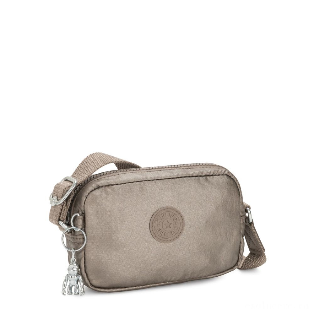All Sales Final - Kipling SOUTA Small Crossbody with Flexible Shoulder Strap Metallic Pewter Giving. - Friends and Family Sale-A-Thon:£22[cobag5262li]