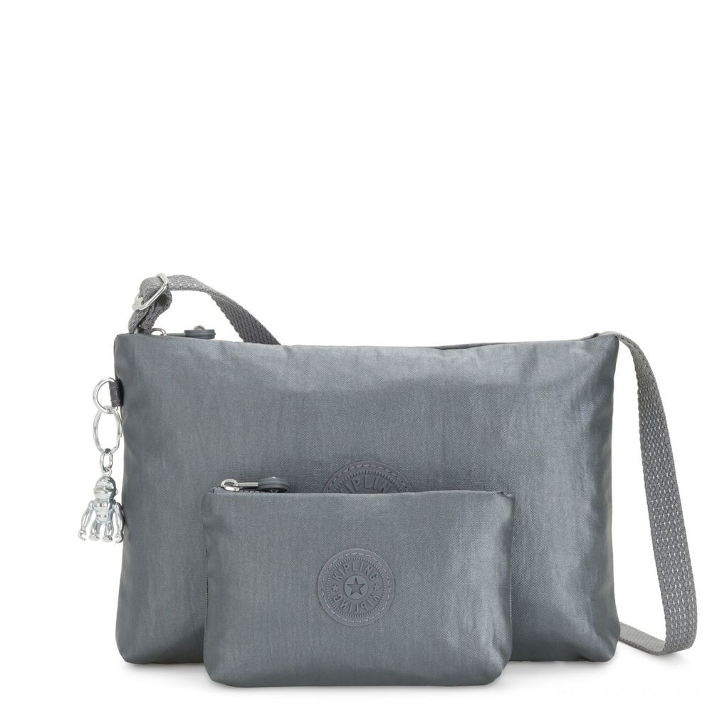 Kipling ATLEZ DUO Small Crossbody along with Matching Pouch Steel Grey Gifting.