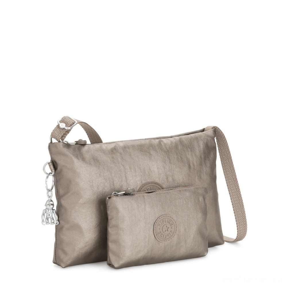 Kipling ATLEZ DUO Little Crossbody with Matching Bag Metallic Pewter Gifting.