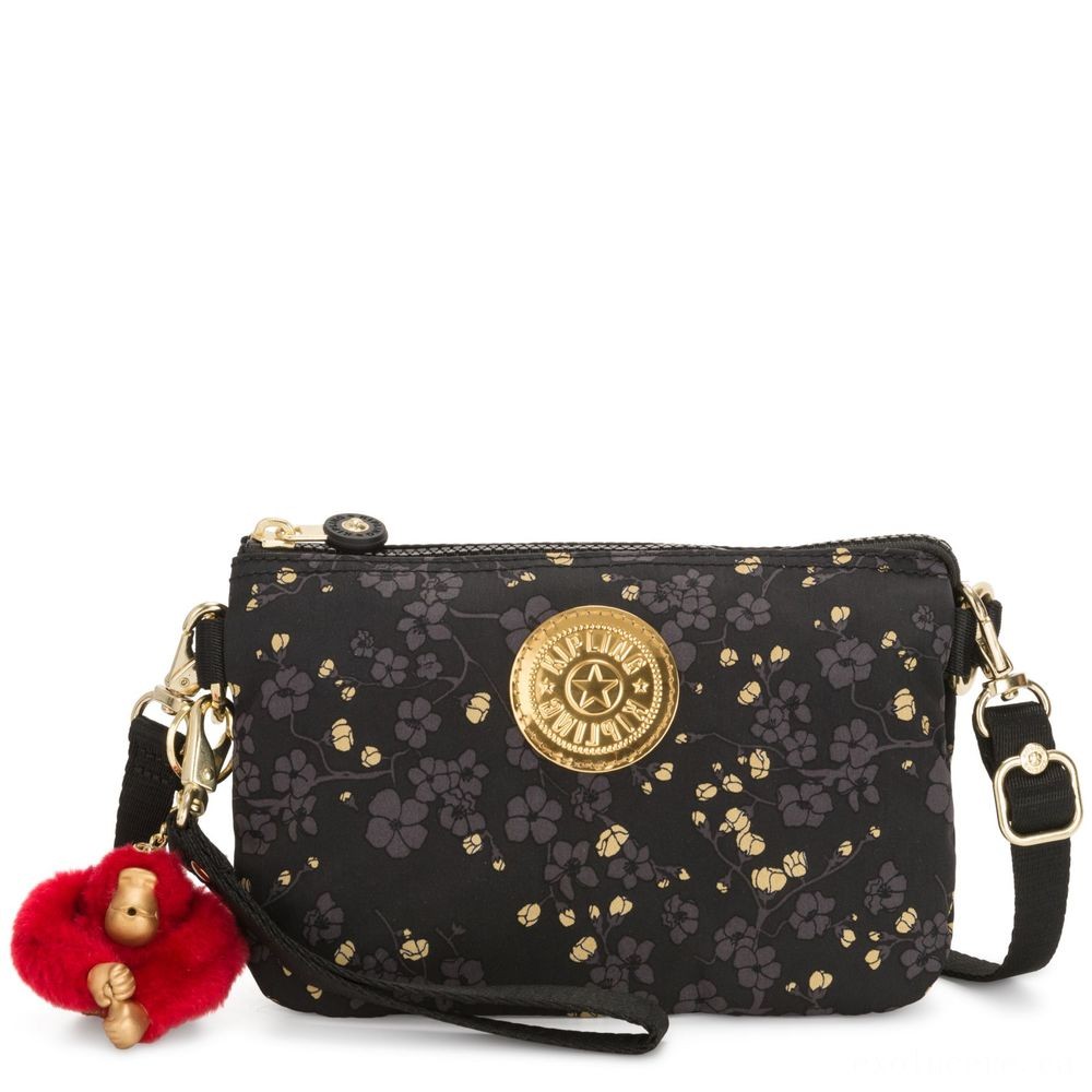 Kipling Creative Thinking XL X Small 2 in 1 Crossbody Convertible right into Pouch Grey Gold Floral.