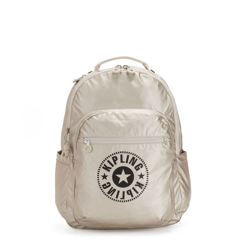 Kipling SEOUL Water Repellent Backpack along with Laptop Compartment Cloud Metallic Combination.