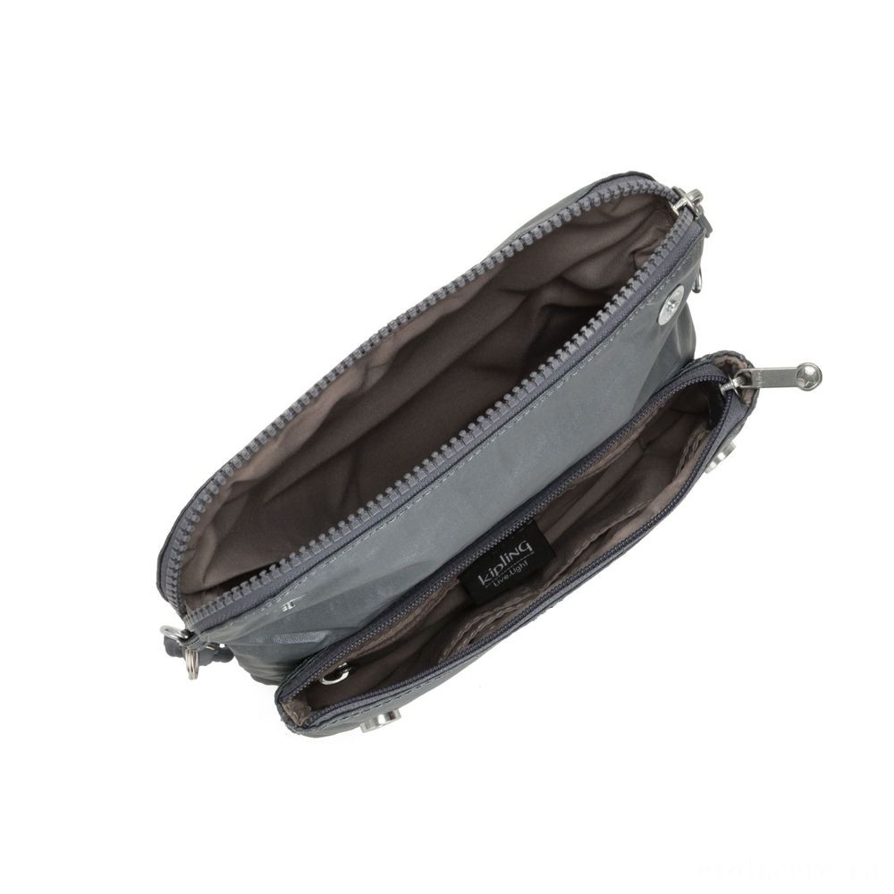 Winter Sale - Kipling IBRI Tool bag (along with wristlet) Steel Grey Metallic Female Strap - Friends and Family Sale-A-Thon:£36