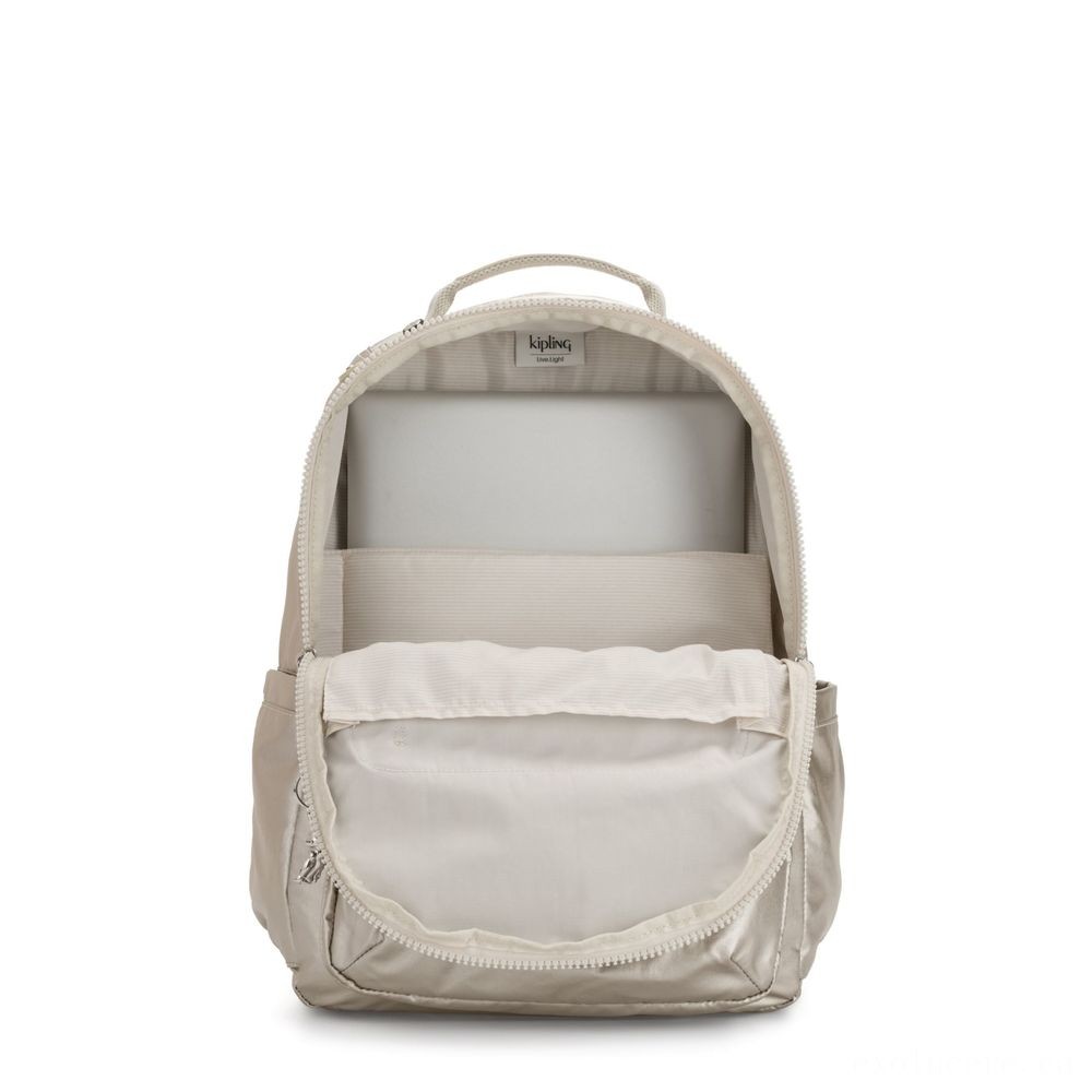 Kipling SEOUL Sizable Backpack along with Laptop Area Cloud Metallic.