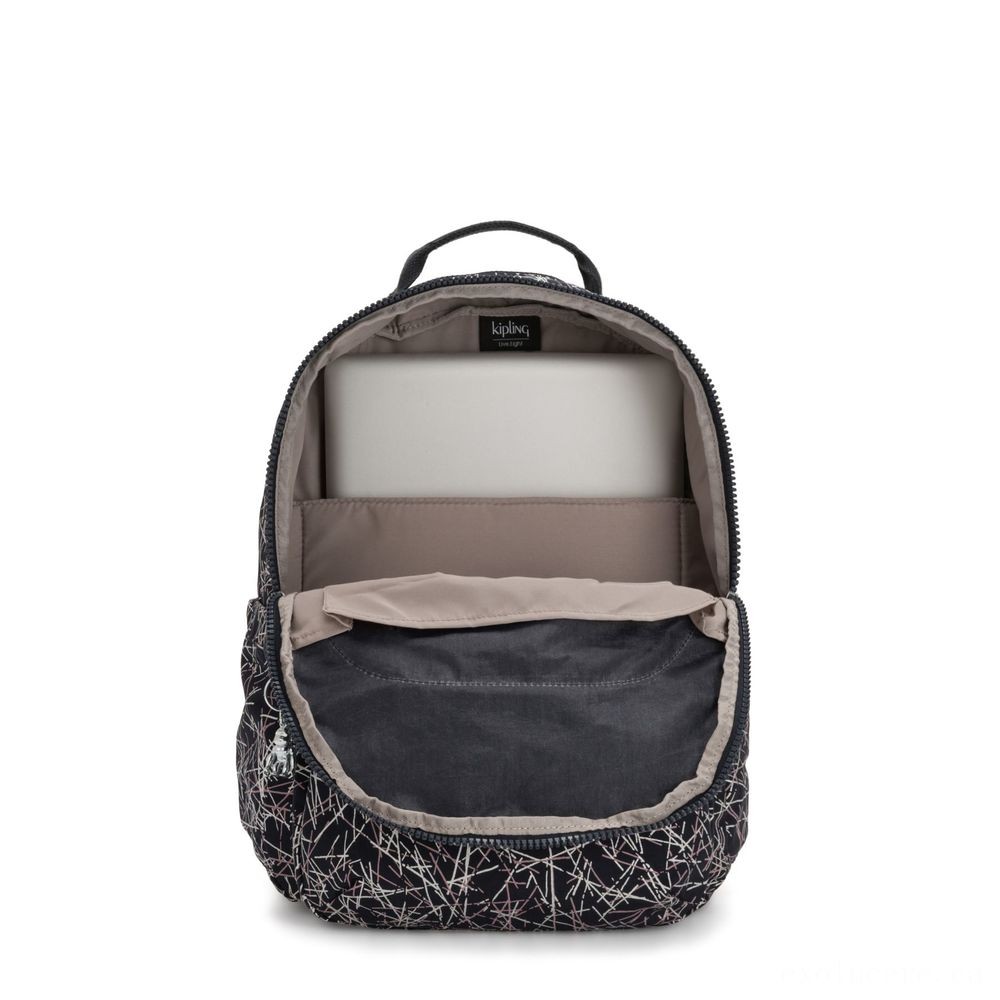 Kipling SEOUL Huge Backpack along with Laptop Chamber Navy Stick Print.