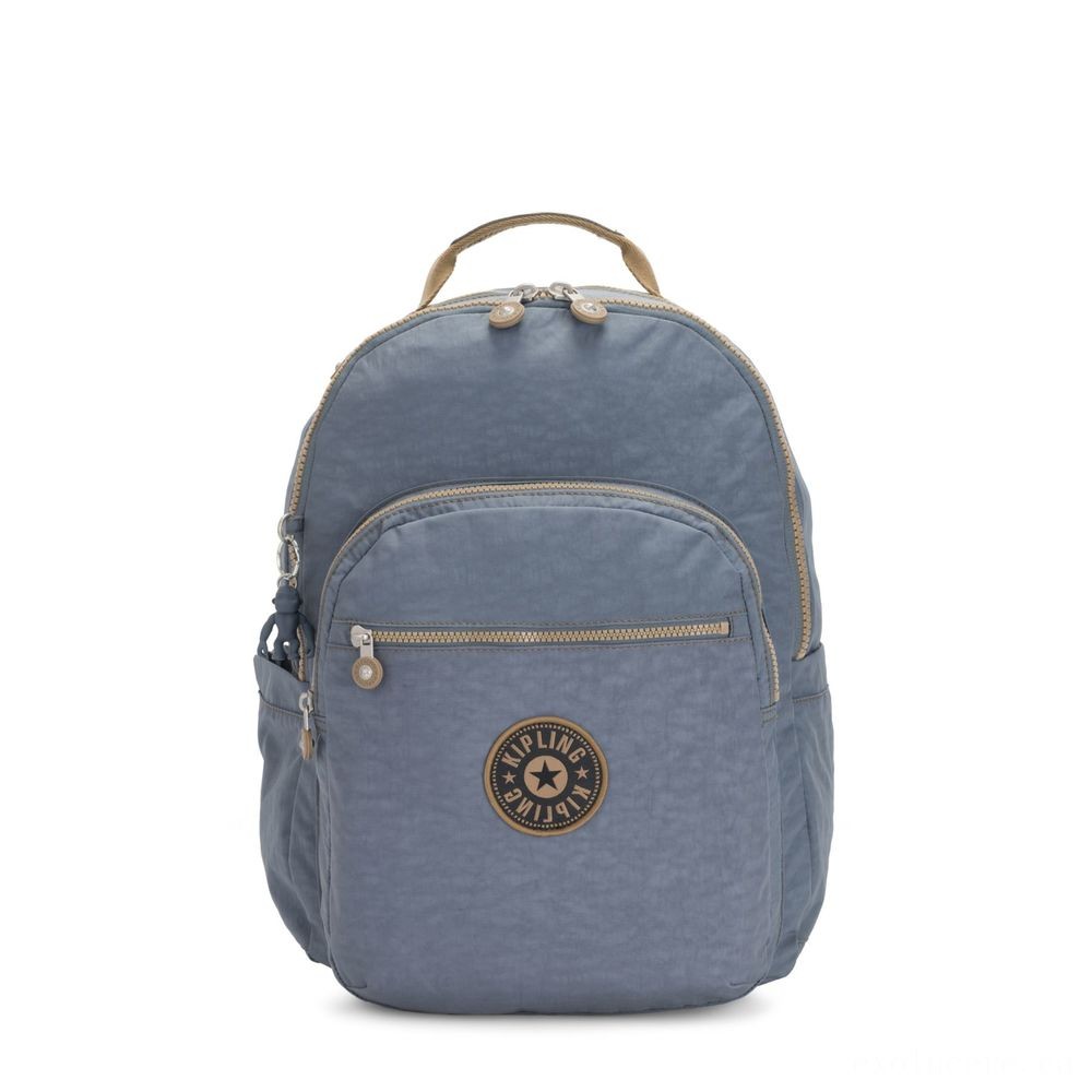 Kipling SEOUL Large backpack with Laptop pc Protection Stone Blue Block.