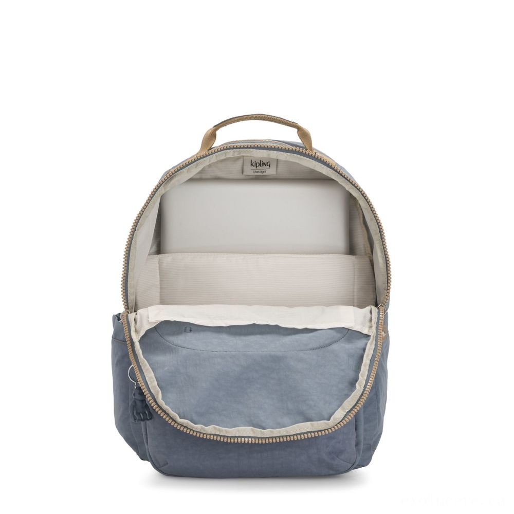 Kipling SEOUL Huge backpack with Laptop pc Protection Stone Blue Block.