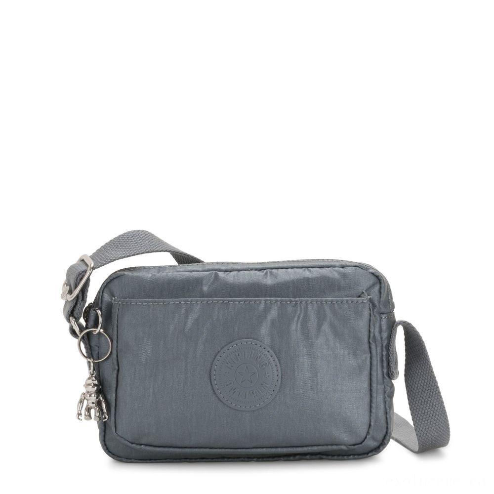 Kipling ABANU Mini Crossbody Bag with Adjustable Shoulder Band Steel Grey Metallic.