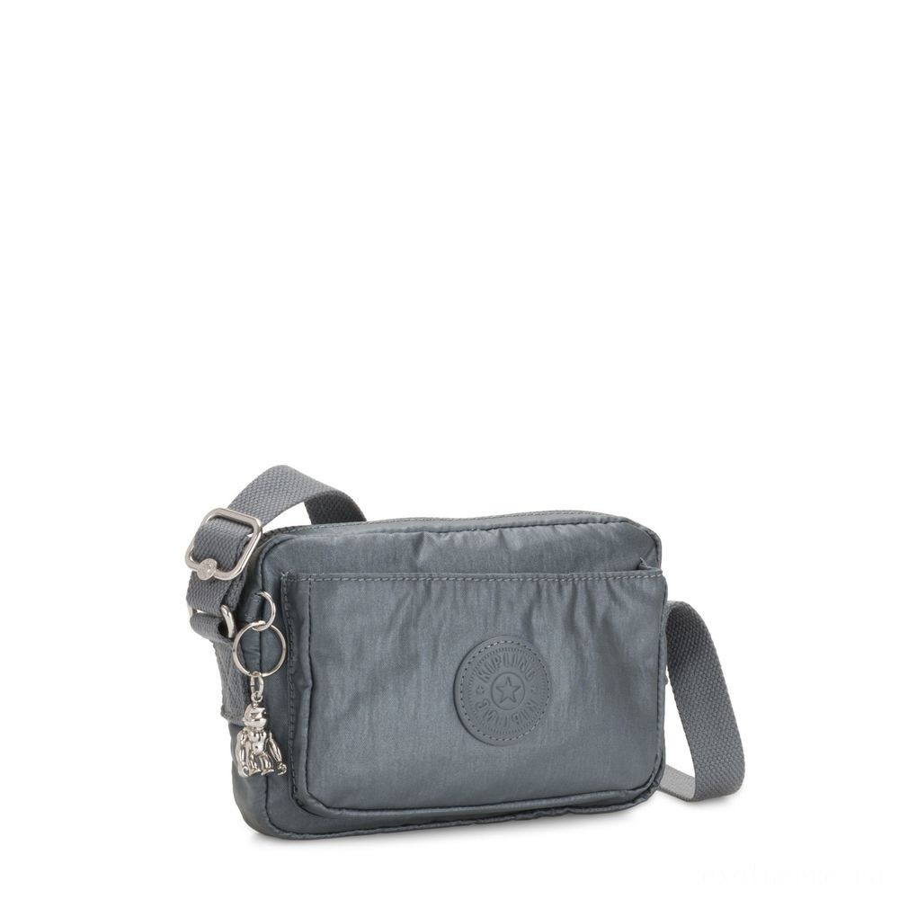 Kipling ABANU Mini Crossbody Bag with Adjustable Shoulder Strap Steel Grey Metallic.
