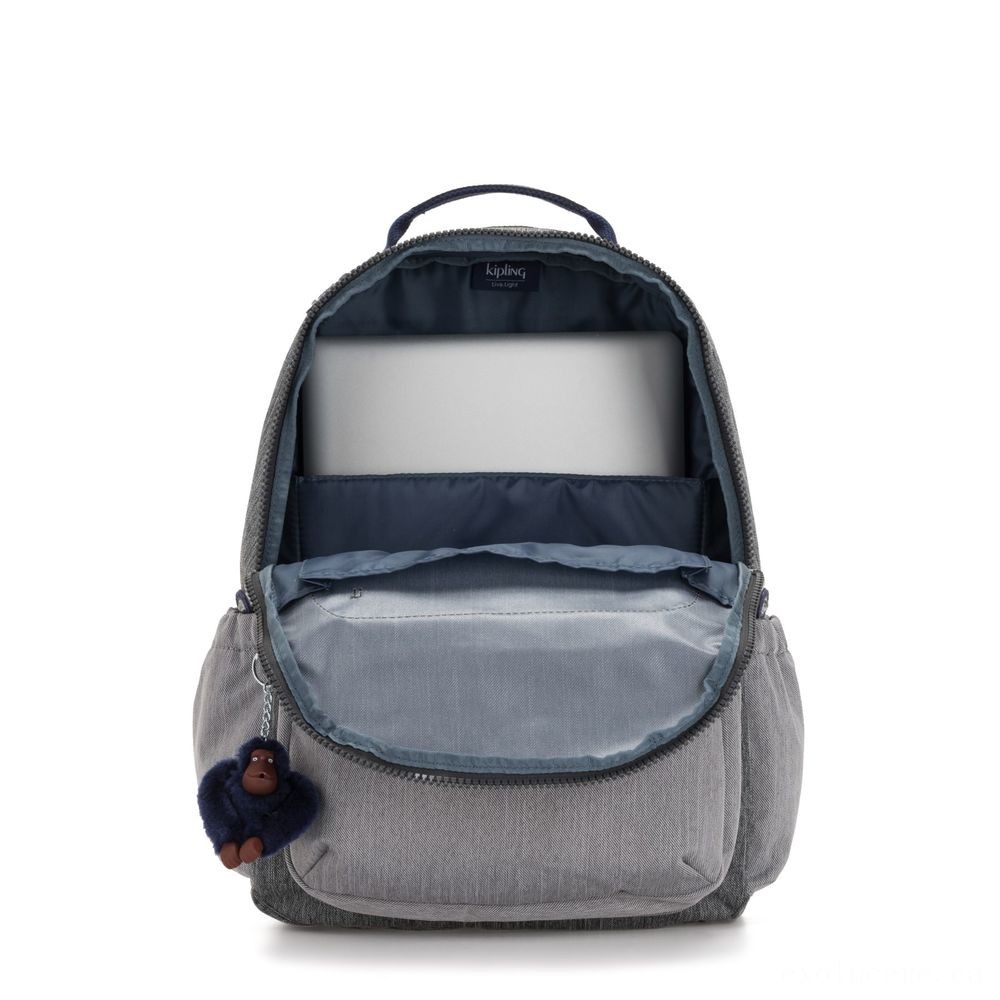 Kipling SEOUL GO Large Backpack with Laptop Pc Protection Ash Denim Bl