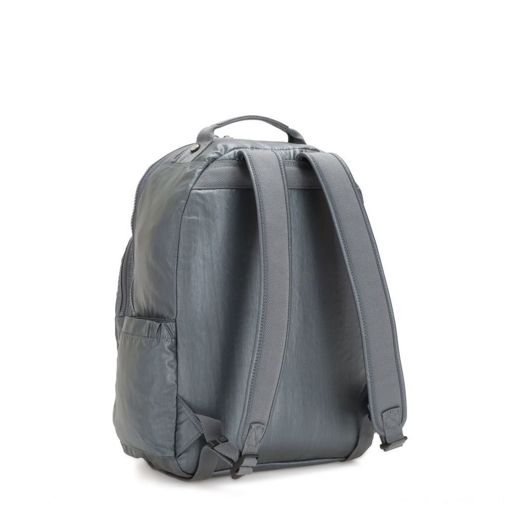 Kipling SEOUL Huge Backpack along with Laptop Chamber Steel Grey Metallic.