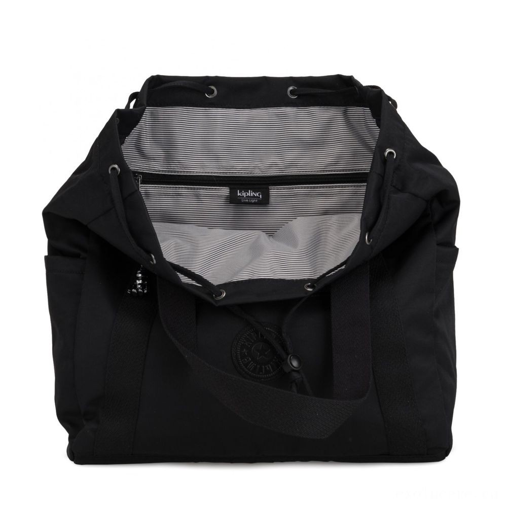 Kipling ART BAG M Medium Drawstring Backpack Rich Black.