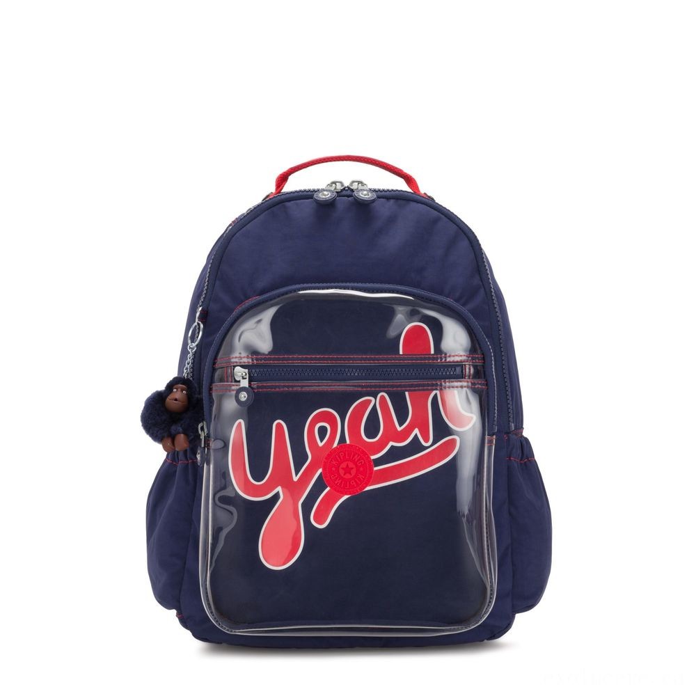 Kipling SEOUL GO TRANSPARENT Large Backpack along with Notebook Protection & Transparent Front end wallet Sleek Bl Trans.