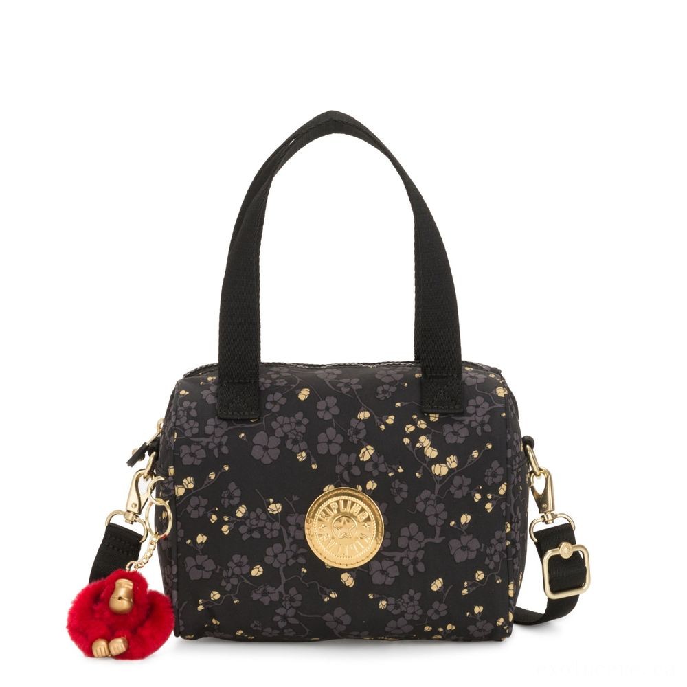 Kipling KEEYA S Small ladies handbag with Detachable shoulder strap Grey Gold Floral.