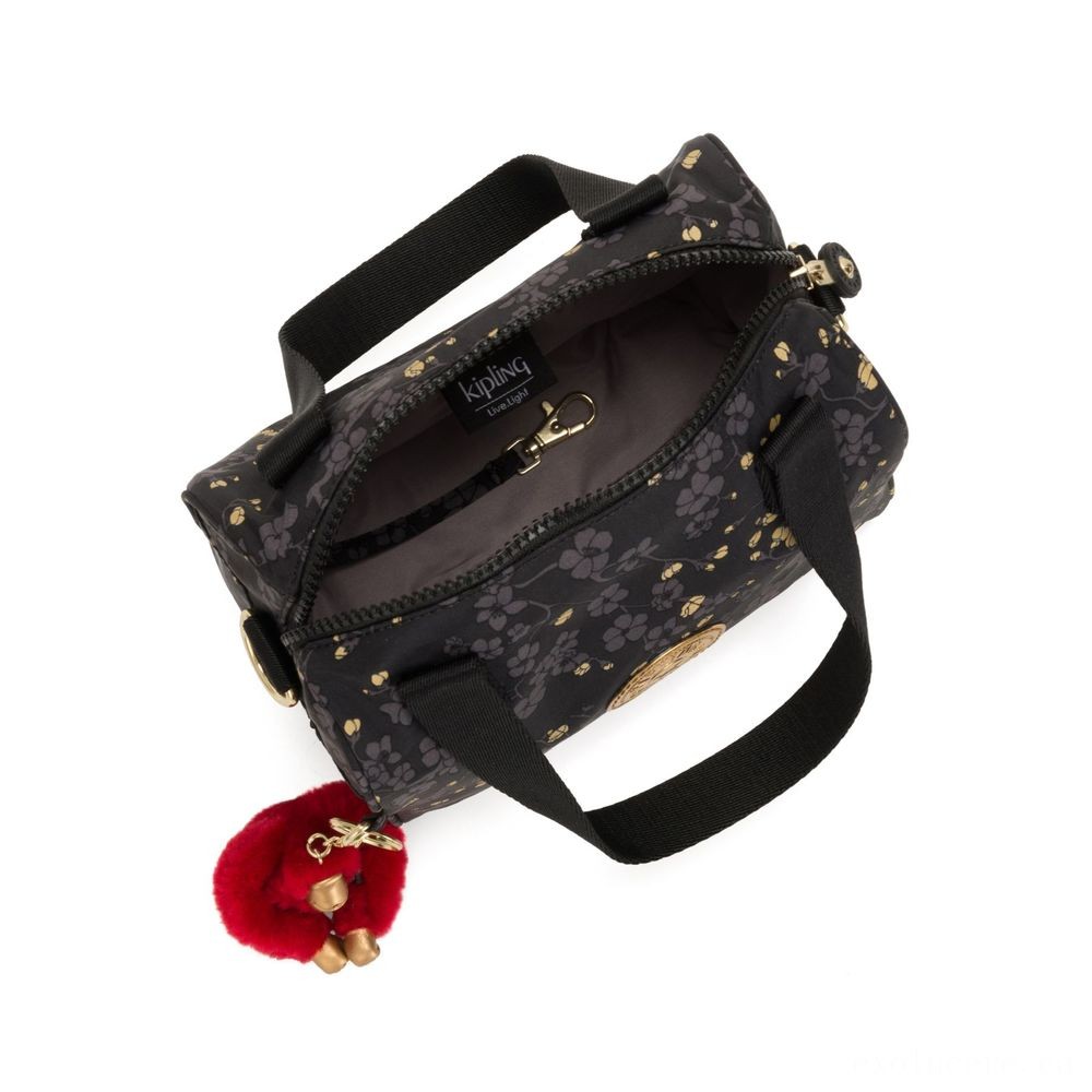 Kipling KEEYA S Tiny purse along with Completely removable shoulder strap Grey Gold Floral.