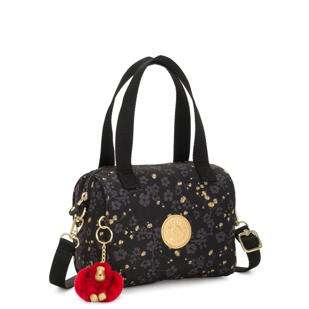 Super Sale - Kipling KEEYA S Tiny purse along with Completely removable shoulder strap Grey Gold Floral. - Black Friday Frenzy:£35[sibag5635te]