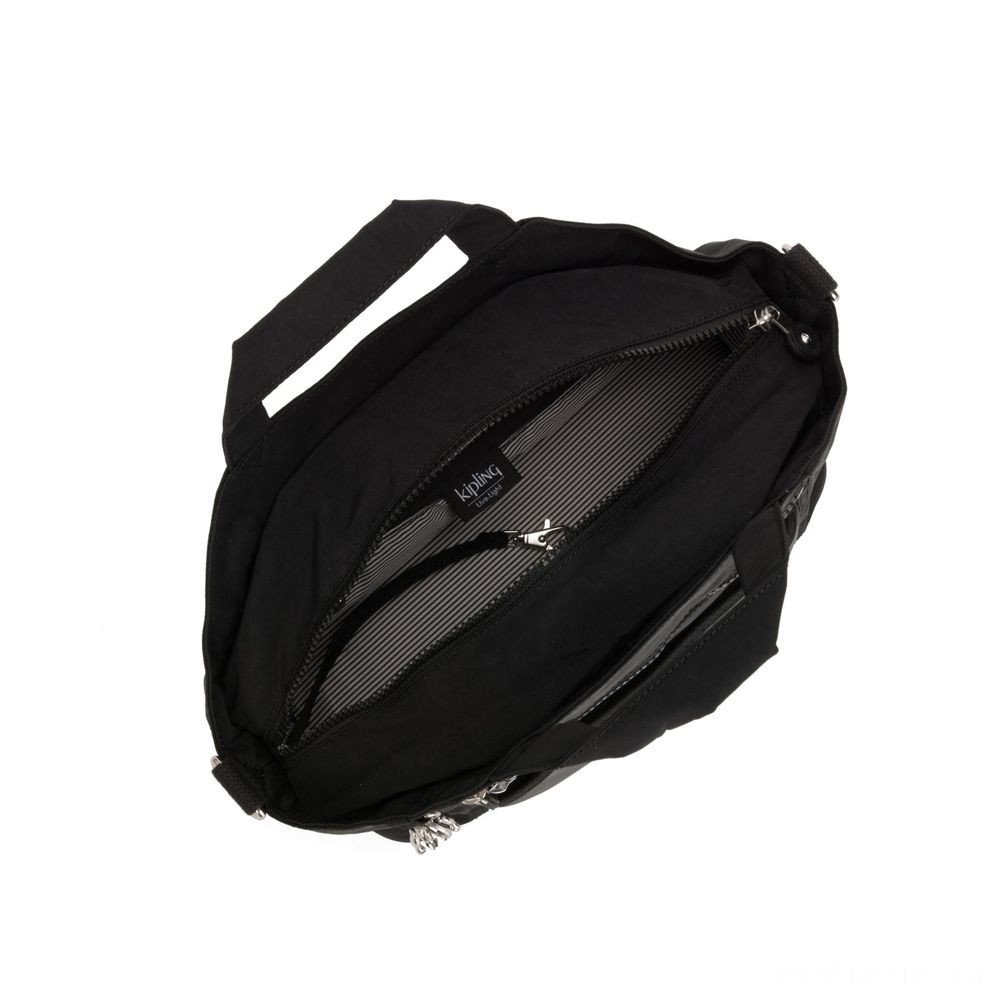 Kipling MEORA Channel Handbag with Detachable Shoulder Strap Steel BLACK BLOCK.