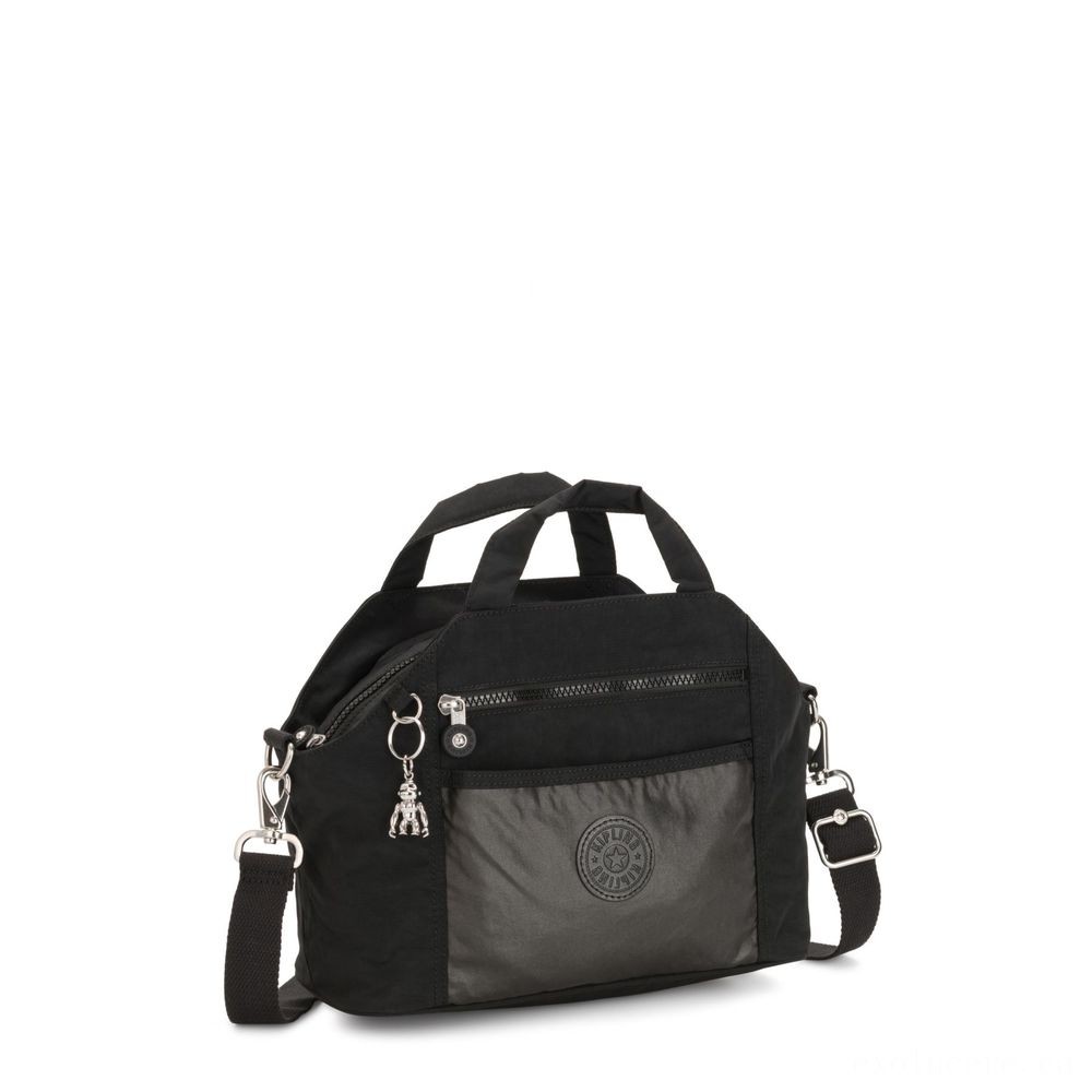 Kipling MEORA Medium Ladies Handbag with Detachable Shoulder Strap Metallic BLACK BLOCK.