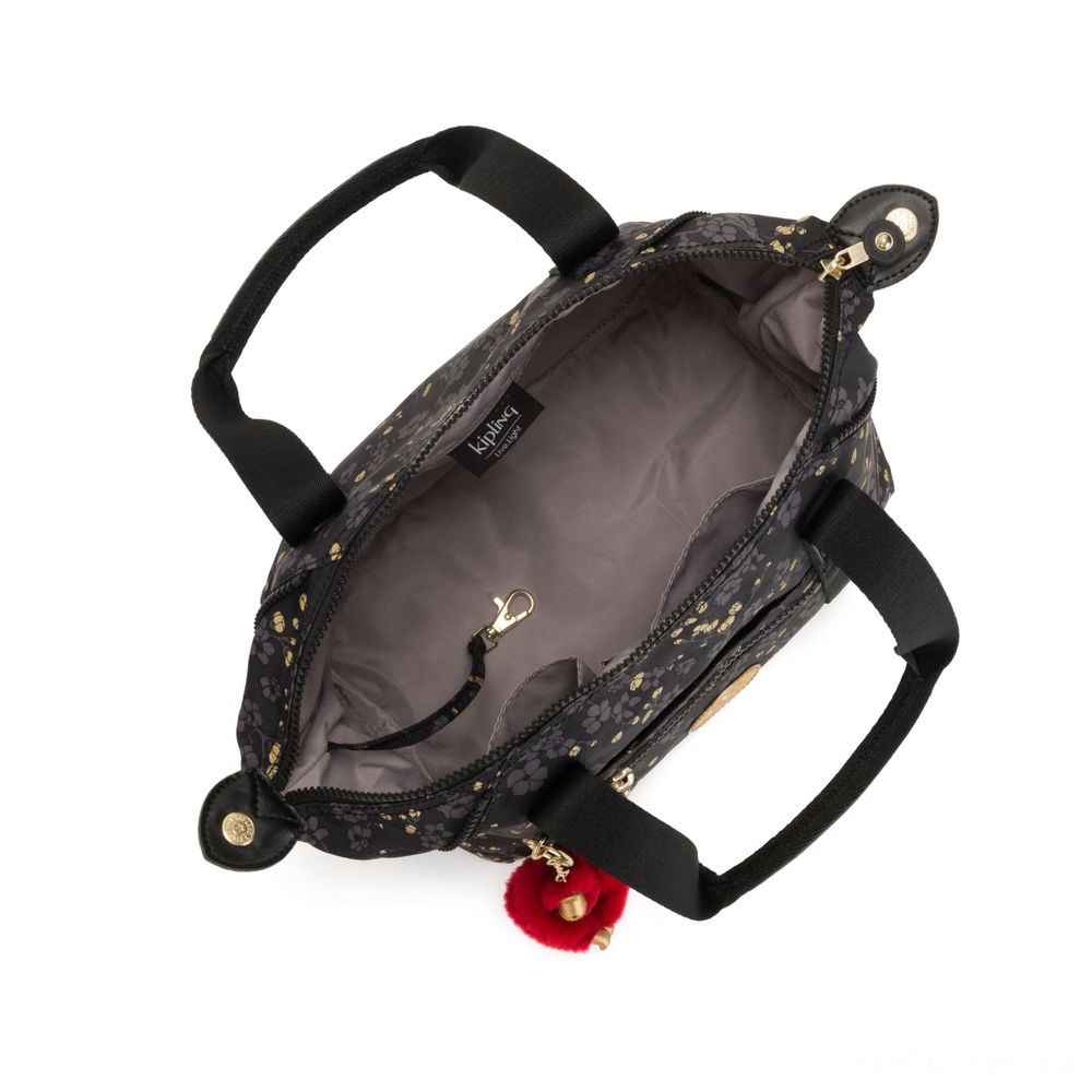 Kipling Craft MINI Mini Tote Shoulderbag along with Flexible Shoulder Strap Grey Gold Floral.