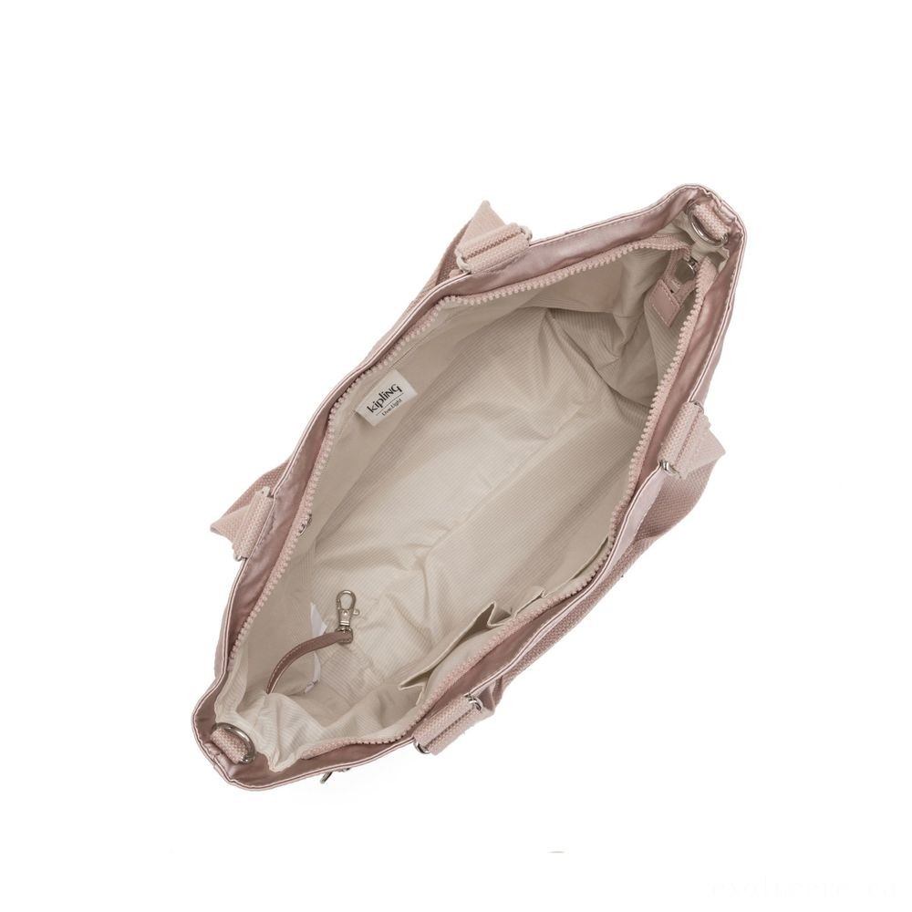 Kipling Brand New BUYER S Small Handbag With Completely Removable Shoulder Strap Metallic Rose.