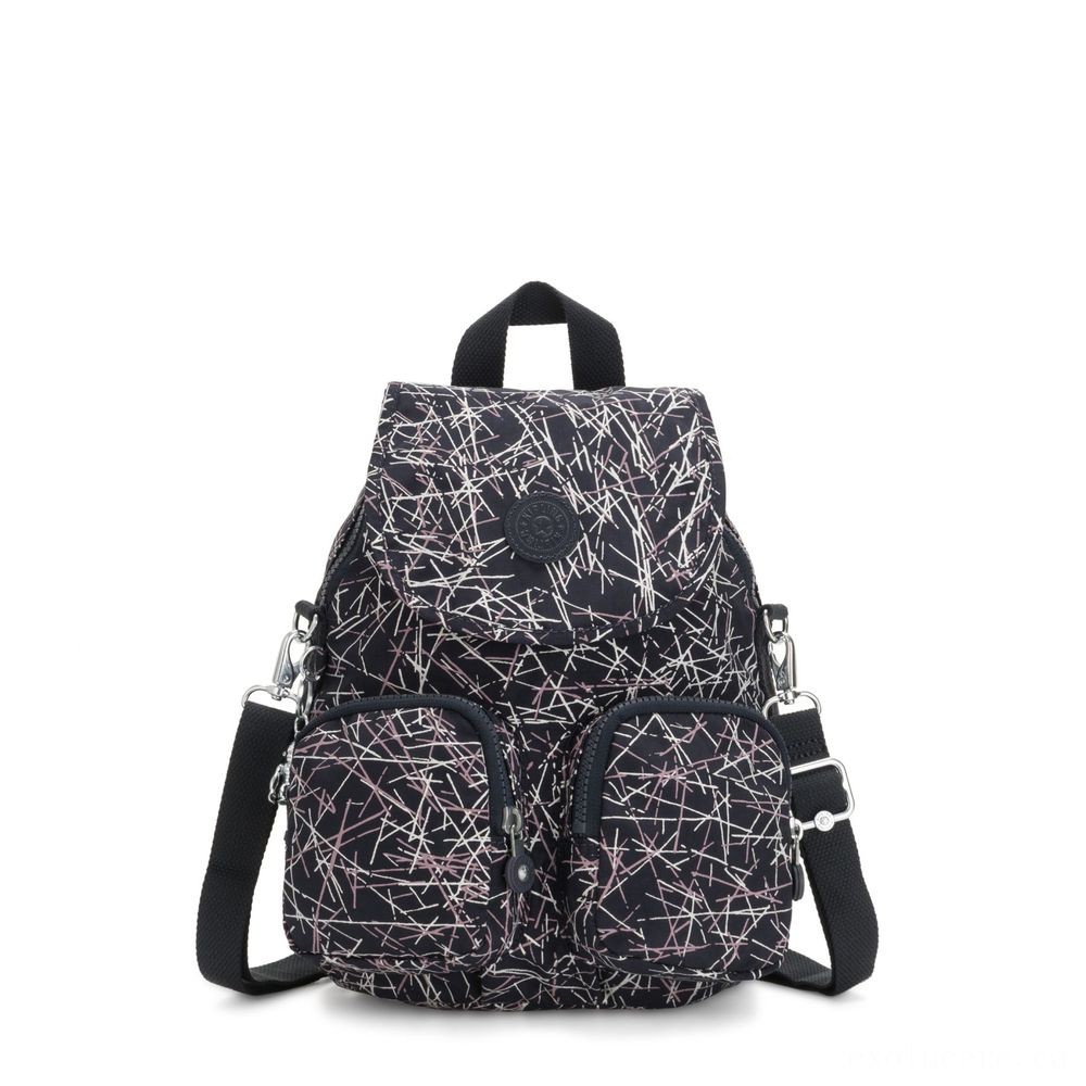 Kipling FIREFLY UP Little Backpack Covertible To Shoulder Bag Navy Stick Imprint.