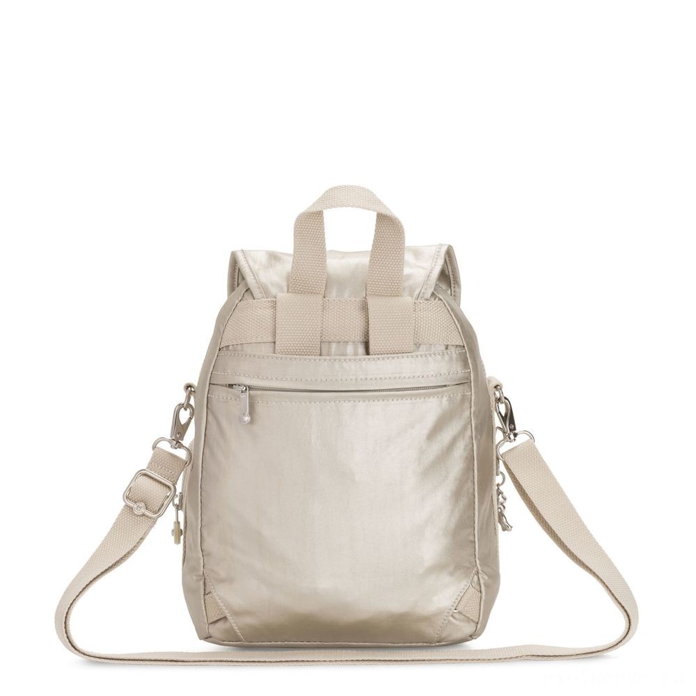 Kipling FIREFLY UP Tiny Backpack Covertible To Elbow Bag Cloud Metal.