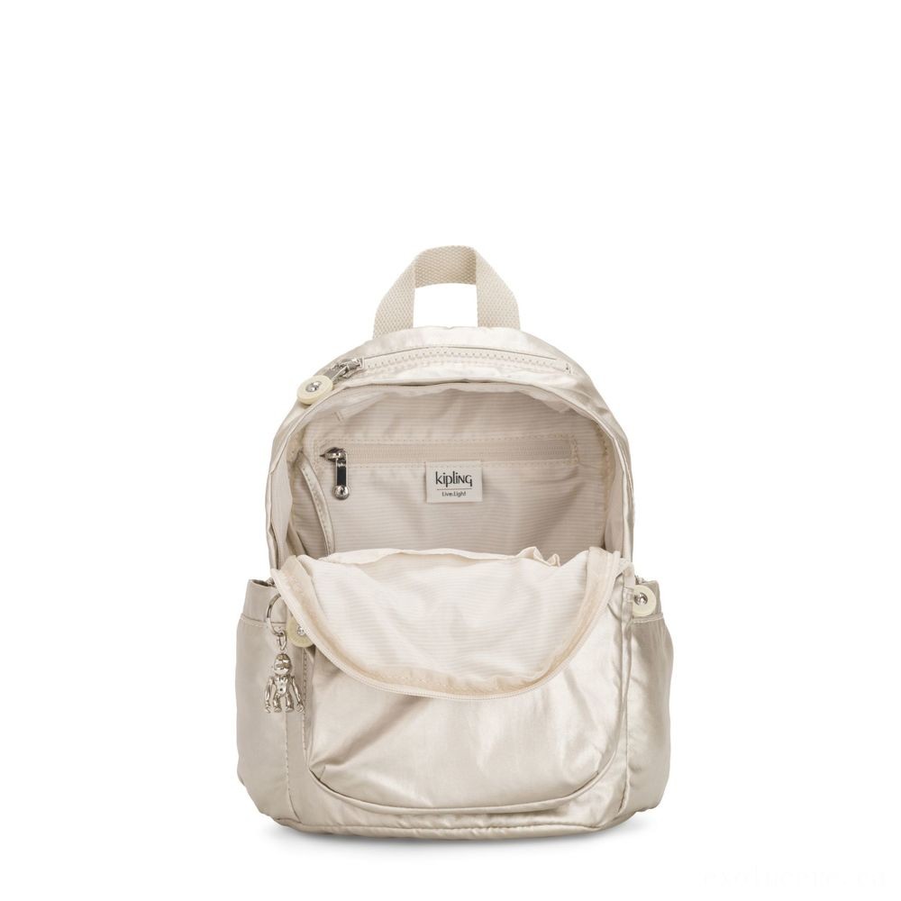 Doorbuster Sale - Kipling DELIA MINI Small Backpack along with Front Wallet as well as Top Handle Cloud Metal. - Weekend:£39