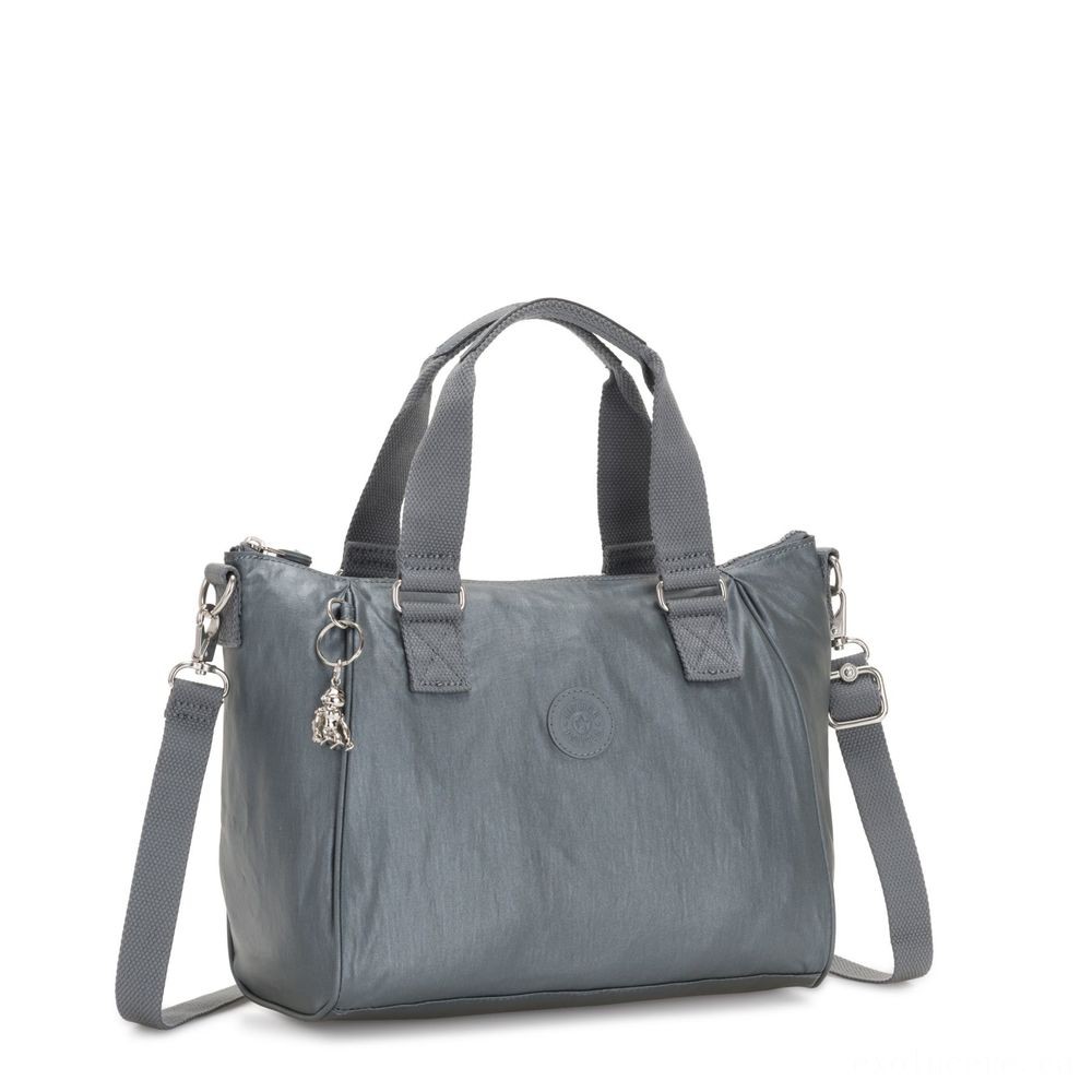 Kipling AMIEL Medium Ladies Handbag Steel Grey Metallic.