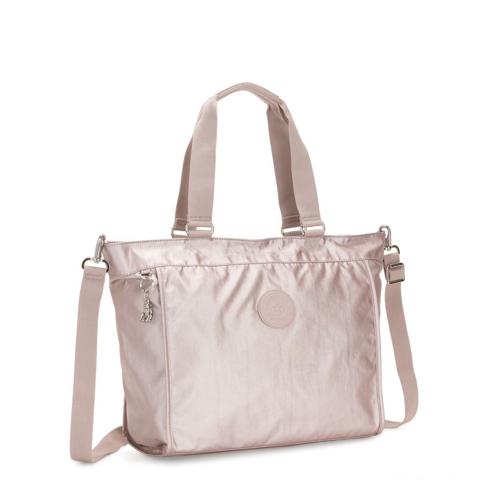 Kipling Brand New CONSUMER L Large Purse Along With Easily Removable Shoulder Strap Metallic Rose.
