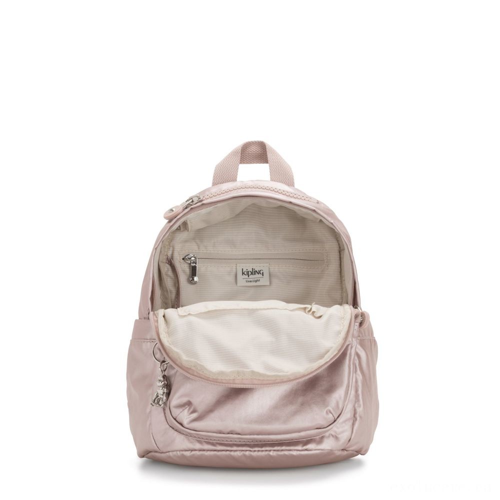 Kipling DELIA MINI Small Knapsack along with Face Wallet and Leading Handle Metallic Rose.