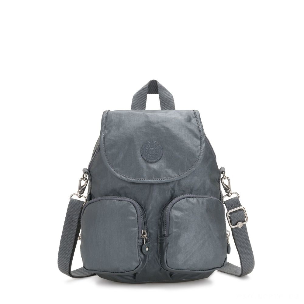 Kipling FIREFLY UP Little Backpack Covertible To Shoulder Bag Steel Grey Metallic.