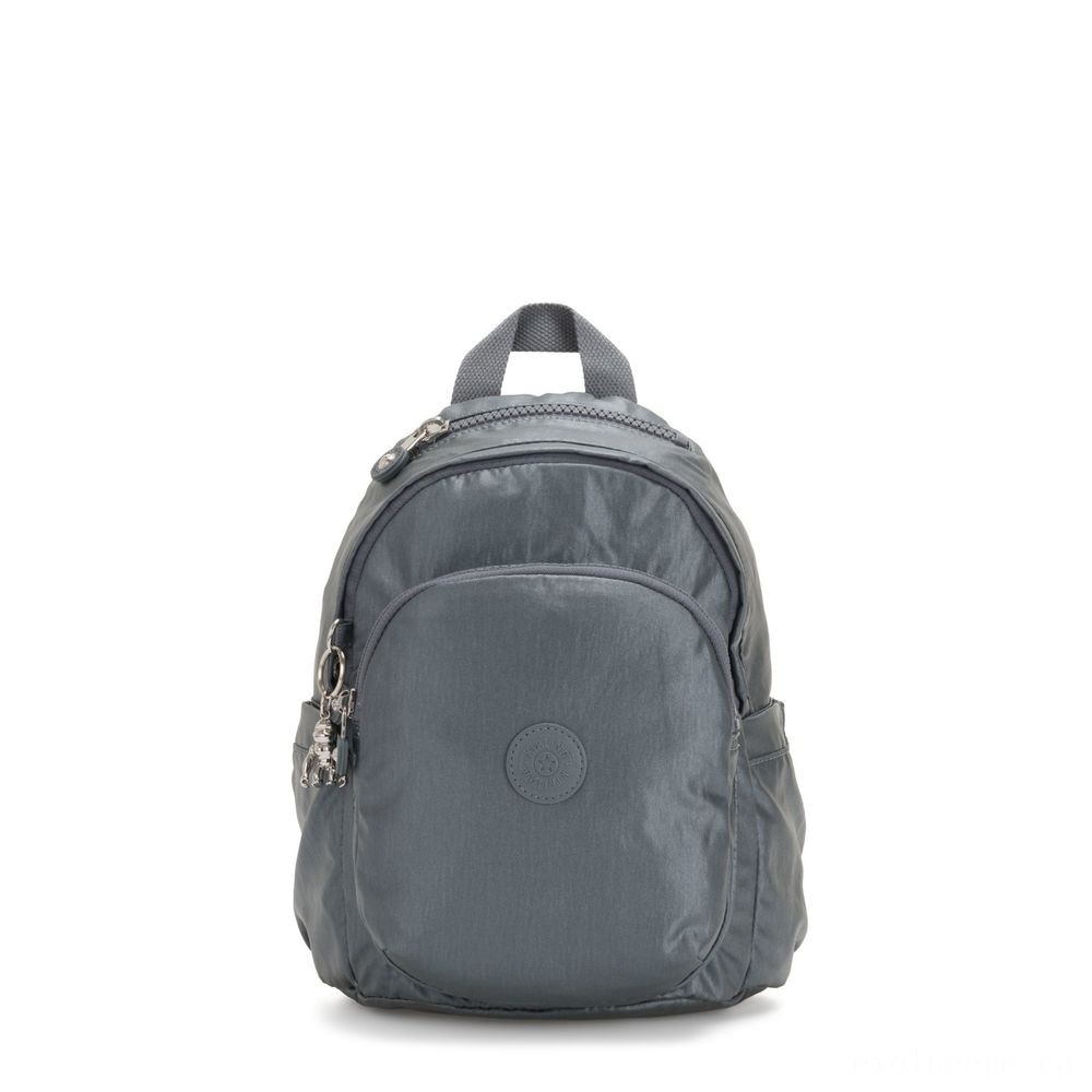 Kipling DELIA MINI Small Backpack along with Front End Wallet and Leading Handle Steel Grey Metallic.