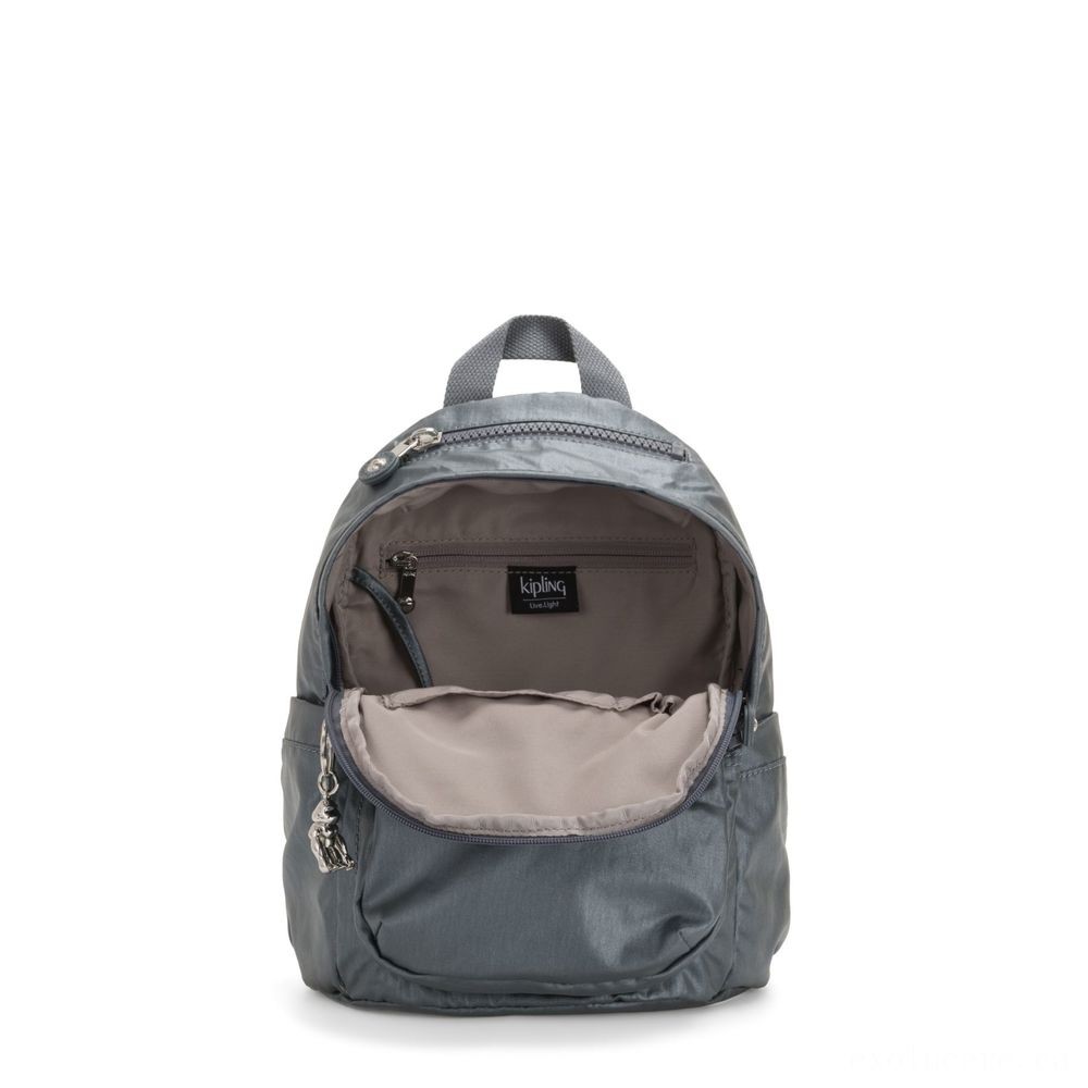 Kipling DELIA MINI Small Knapsack with Front Pocket and Best Deal With Steel Grey Metallic.