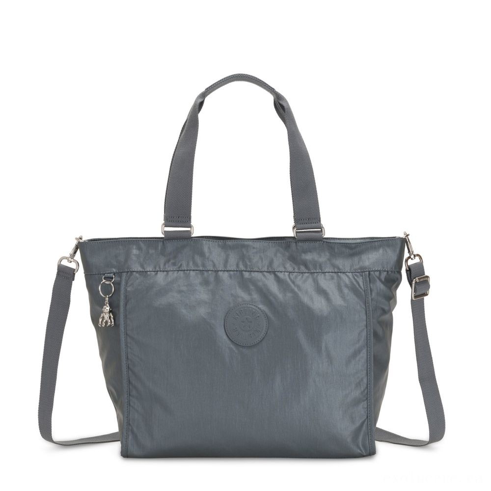 Kipling Brand New CONSUMER L Large Handbag Along With Removable Shoulder Band Steel Grey Metallic.