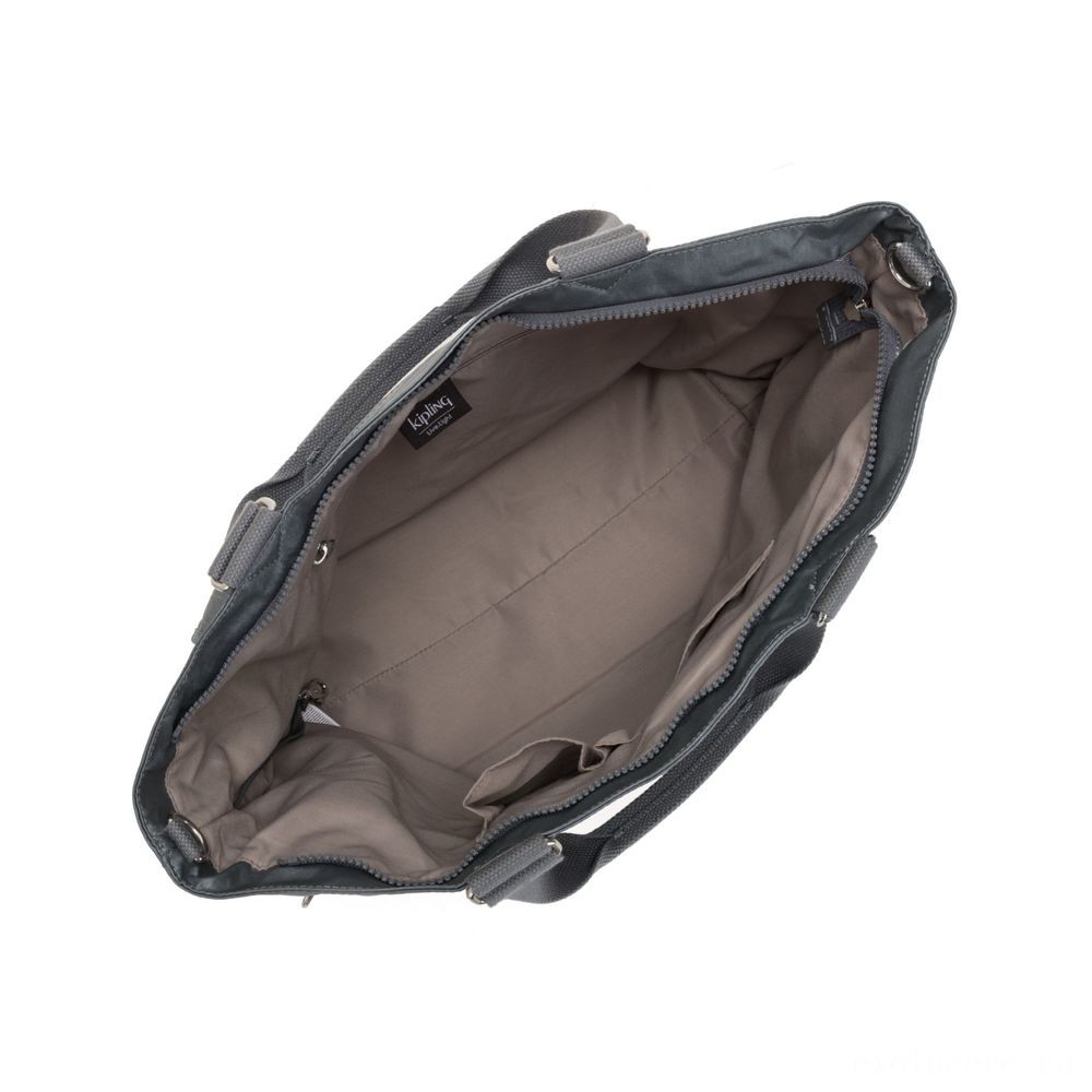 Kipling Brand New CUSTOMER L Big Handbag With Removable Shoulder Band Steel Grey Metallic.