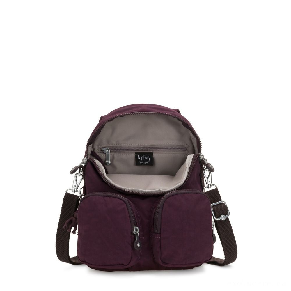 Kipling FIREFLY UP Small Backpack Covertible To Elbow Bag Sulky Plum.