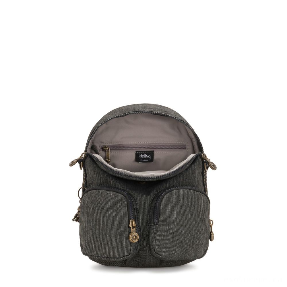 Kipling FIREFLY UP Small Backpack Covertible To Shoulder Bag Black Indigo.